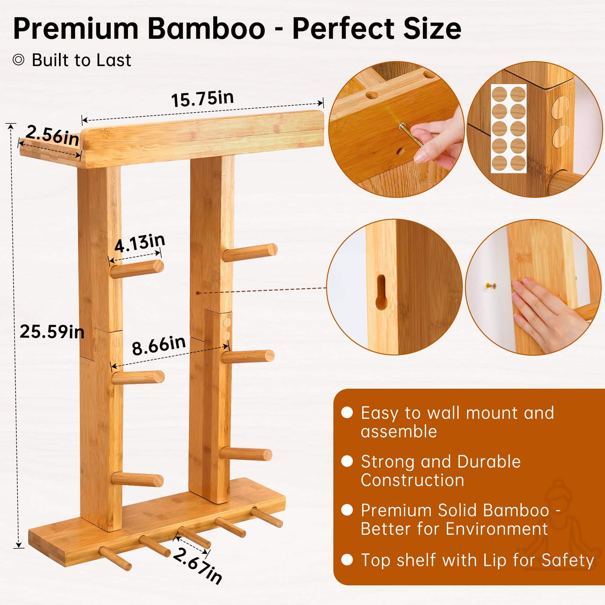 Soporte de Pared para Esterilla de Yoga de Bambú - Soporte - Imagen 4