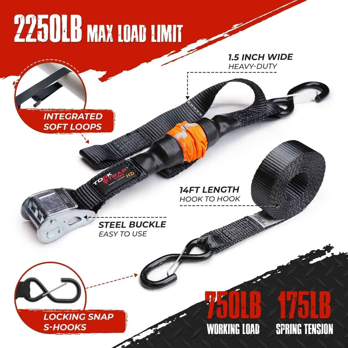 TorkStrap 14' x 1.5'' Correas de amarre de autoajuste - Imagen 5