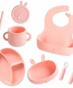 Set de Alimentación para Bebés de -Rosa Pack de 8 Conejito