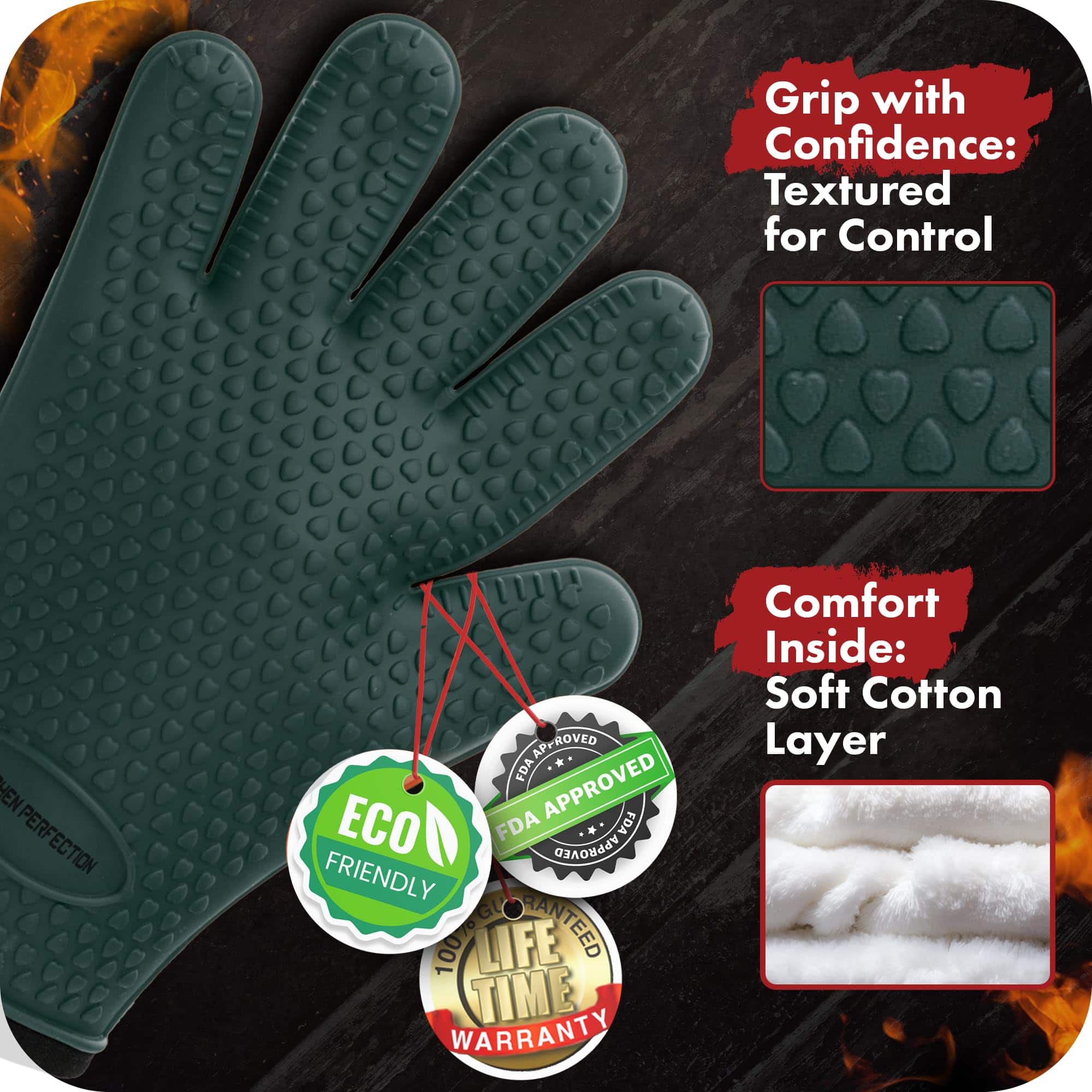 Guantes de Barbacoa de Silicona Kitchen -Dark Green - Imagen 3