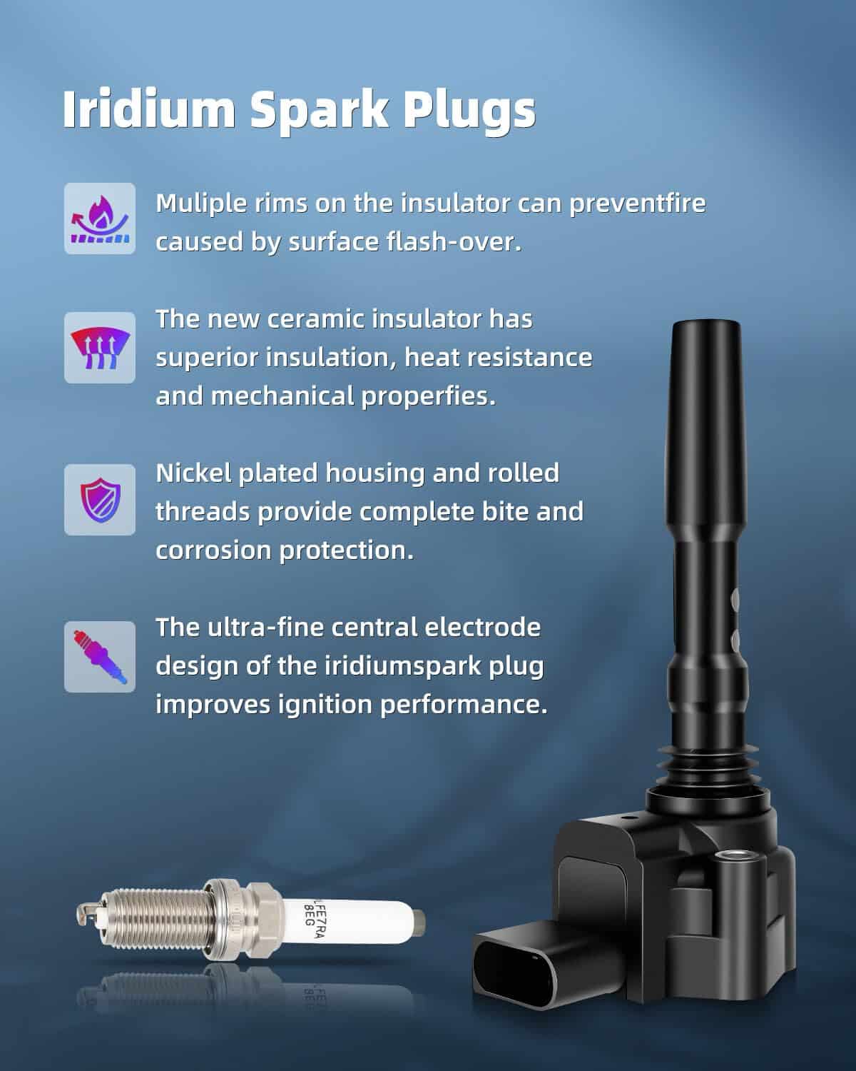 ECCPP 8 bobinas de encendido con 8 bujías de iridio, UF766, - Imagen 8