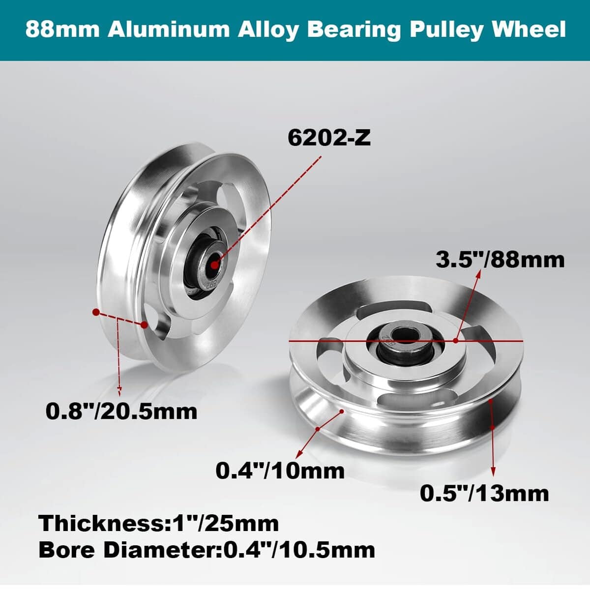 2 Pcs Rueda de Polea de Aluminio, Rueda de Polea de Cable - Imagen 3