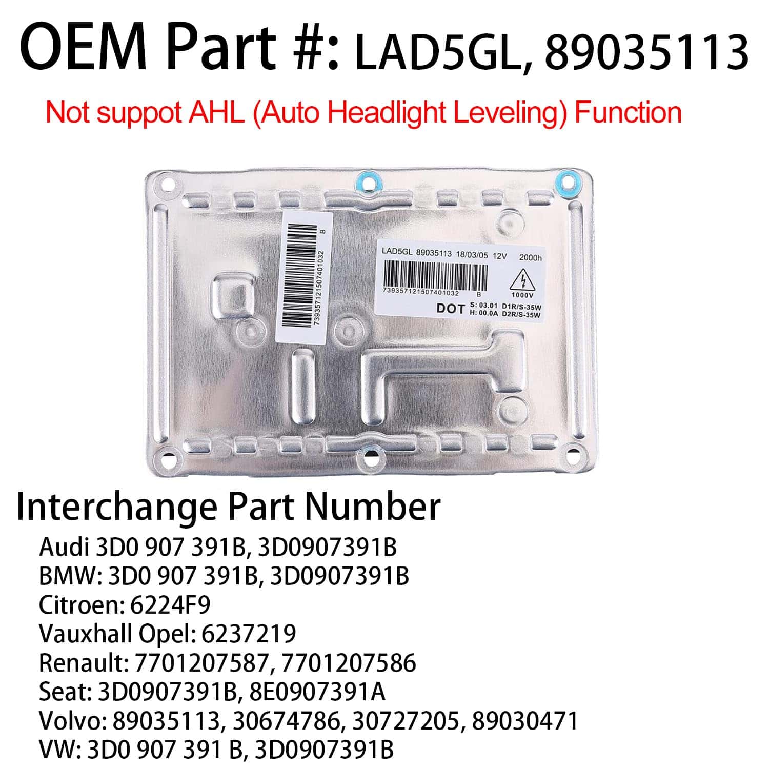 O-NEX Xenon D1S 35W HID Headlight Ballast 89035113 LAD5GL - Imagen 5