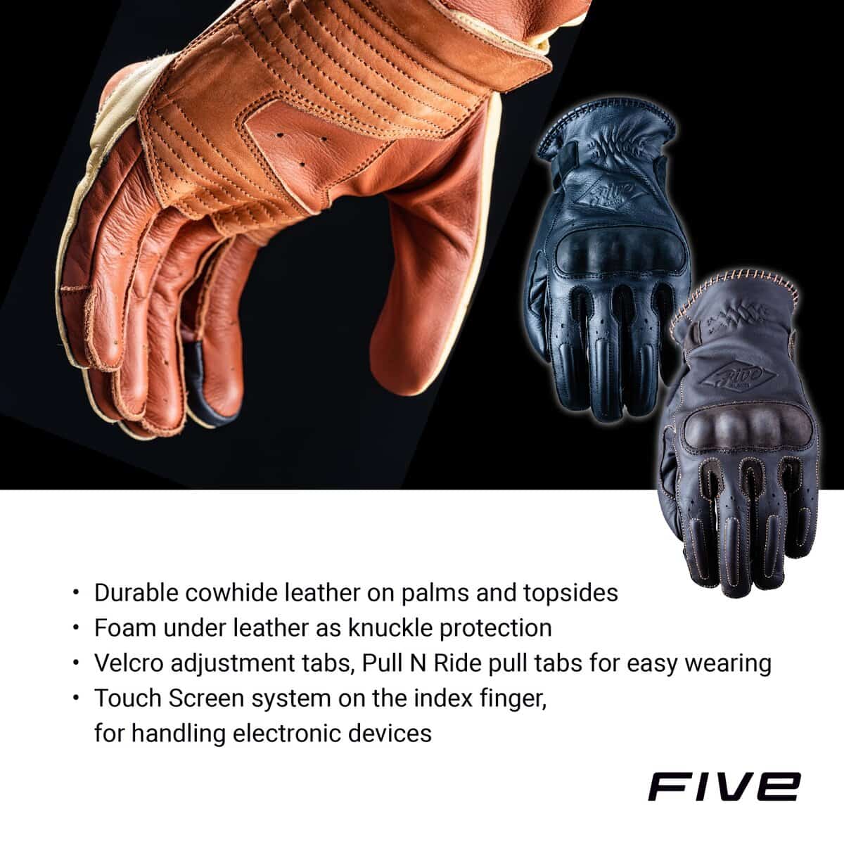 Guantes de moto FIVE GLOVES Oklahoma para hombre, Guantes - Imagen 3