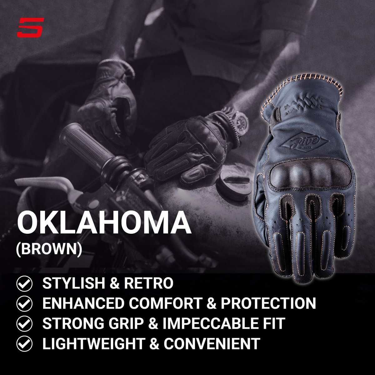 Guantes de moto FIVE GLOVES Oklahoma para hombre, Guantes - Imagen 4
