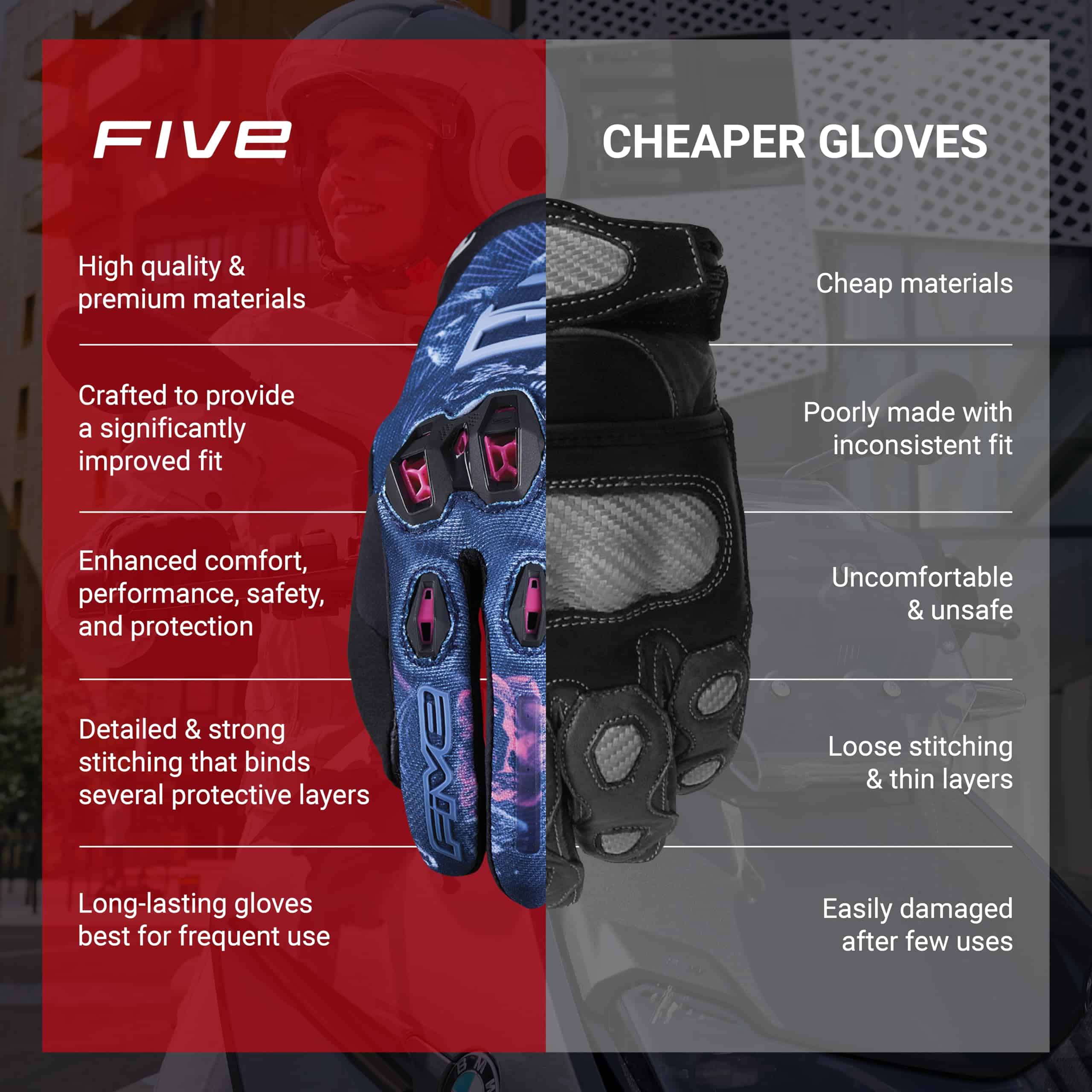 Guantes de Moto FIVE GLOVES Stunt EVO 2 -Rosa Flor - Imagen 6