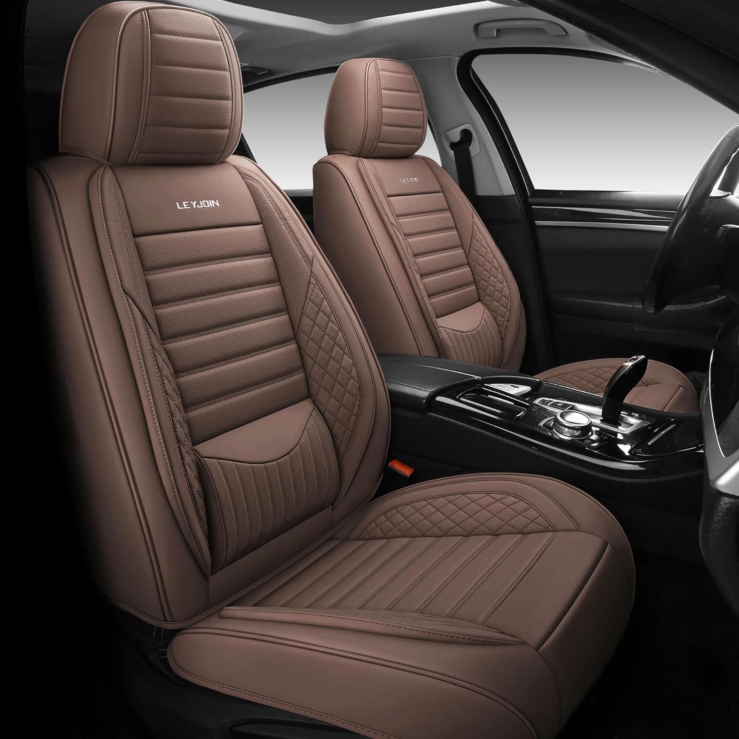 Fundas de Asiento delanteras de Cuero Sintético LEYJOIN,