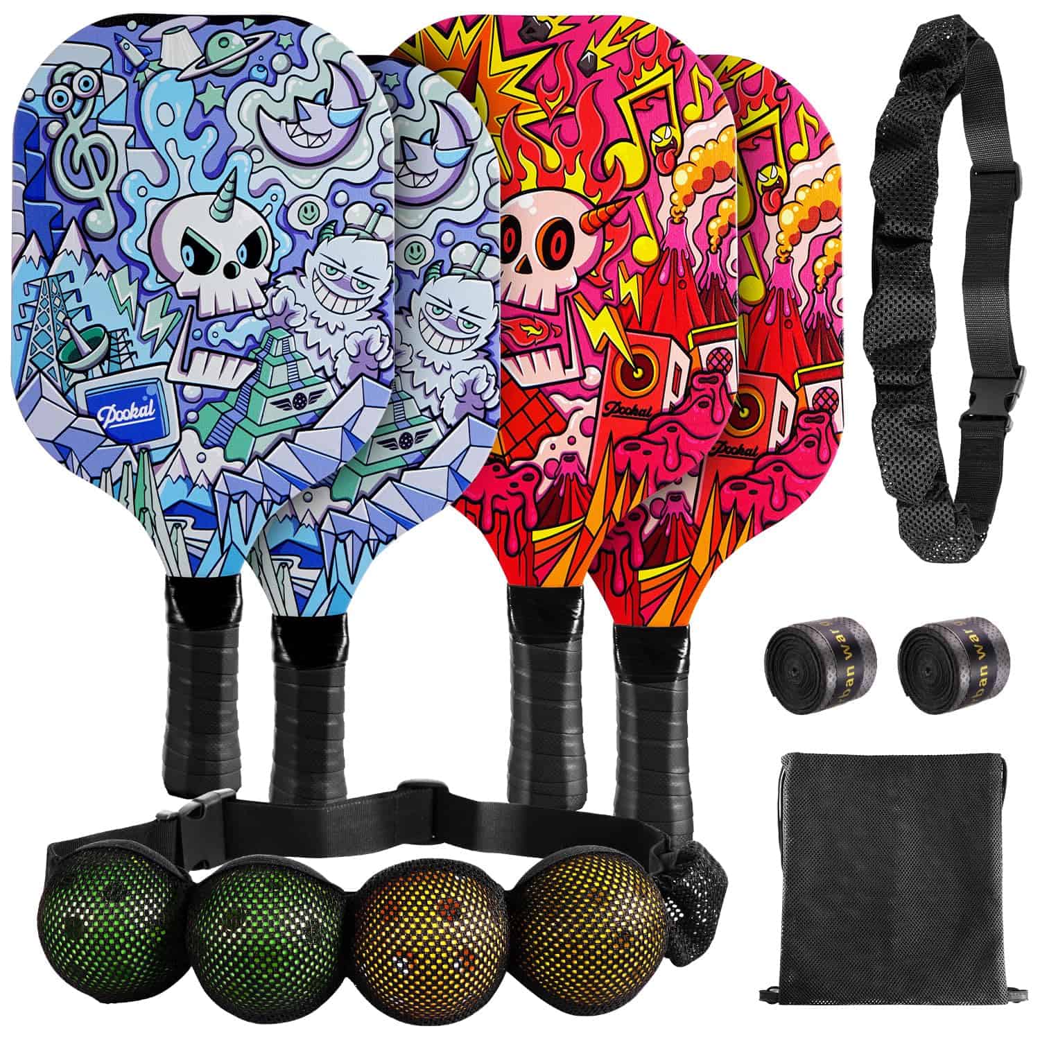 Set de 4 Paletas de Pickleball con 4 Paletas de Madera