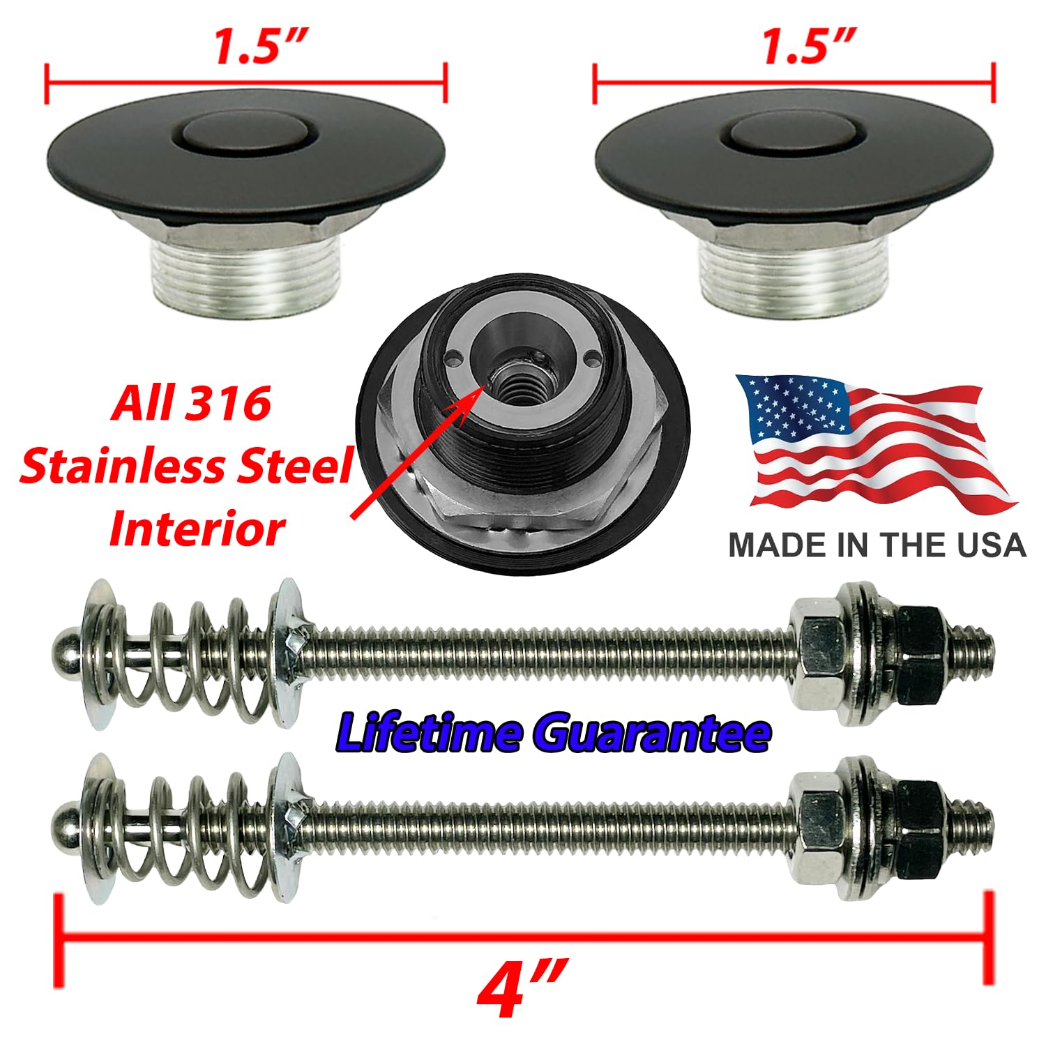 Par (2) Perno de Capó de Cierre Rápido de 1.50" USA - Imagen 3