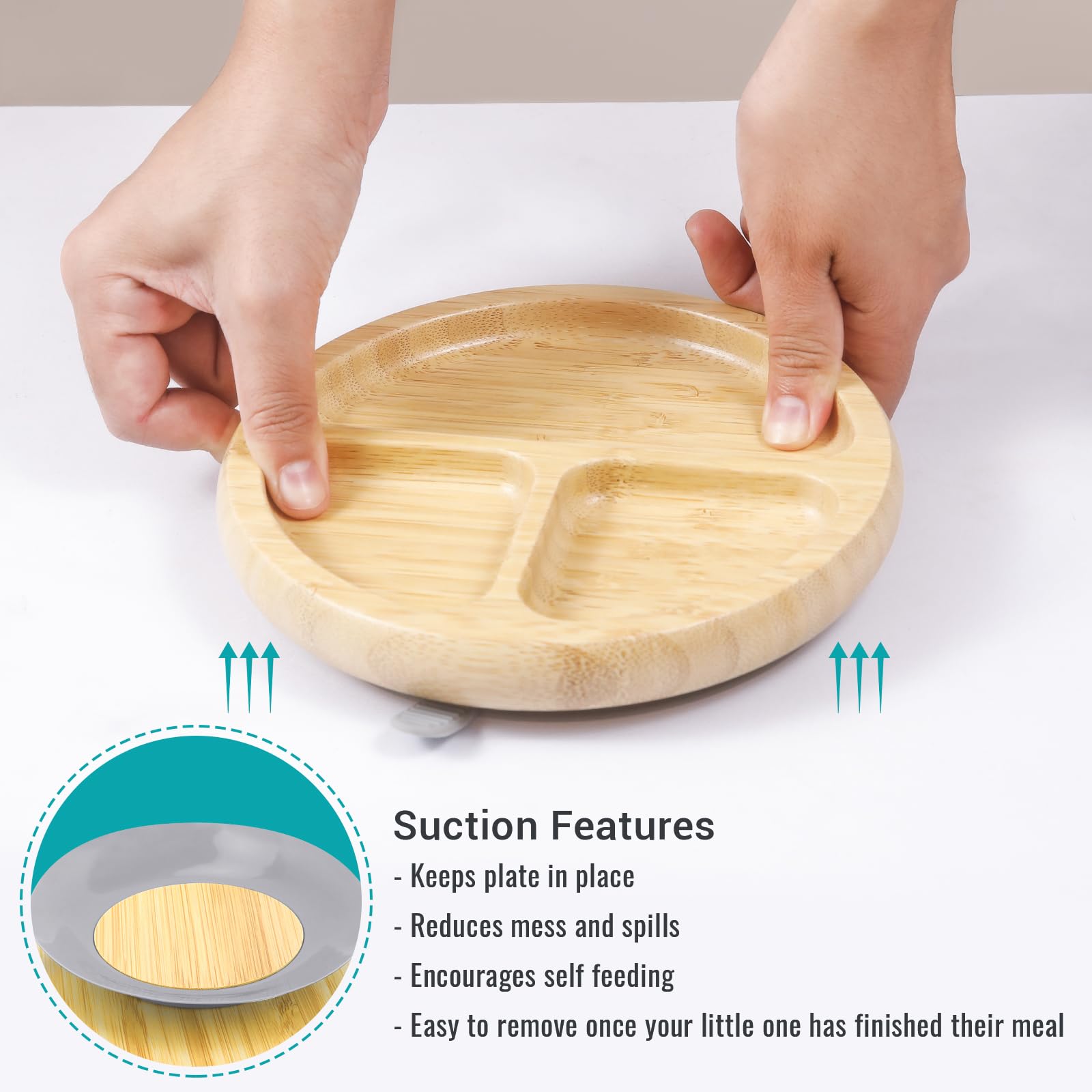 3 Platos de succión de bambú para bebés y niños pequeños - - Imagen 4