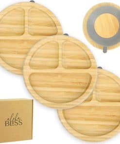 3 Platos de succión de bambú para bebés y niños pequeños -
