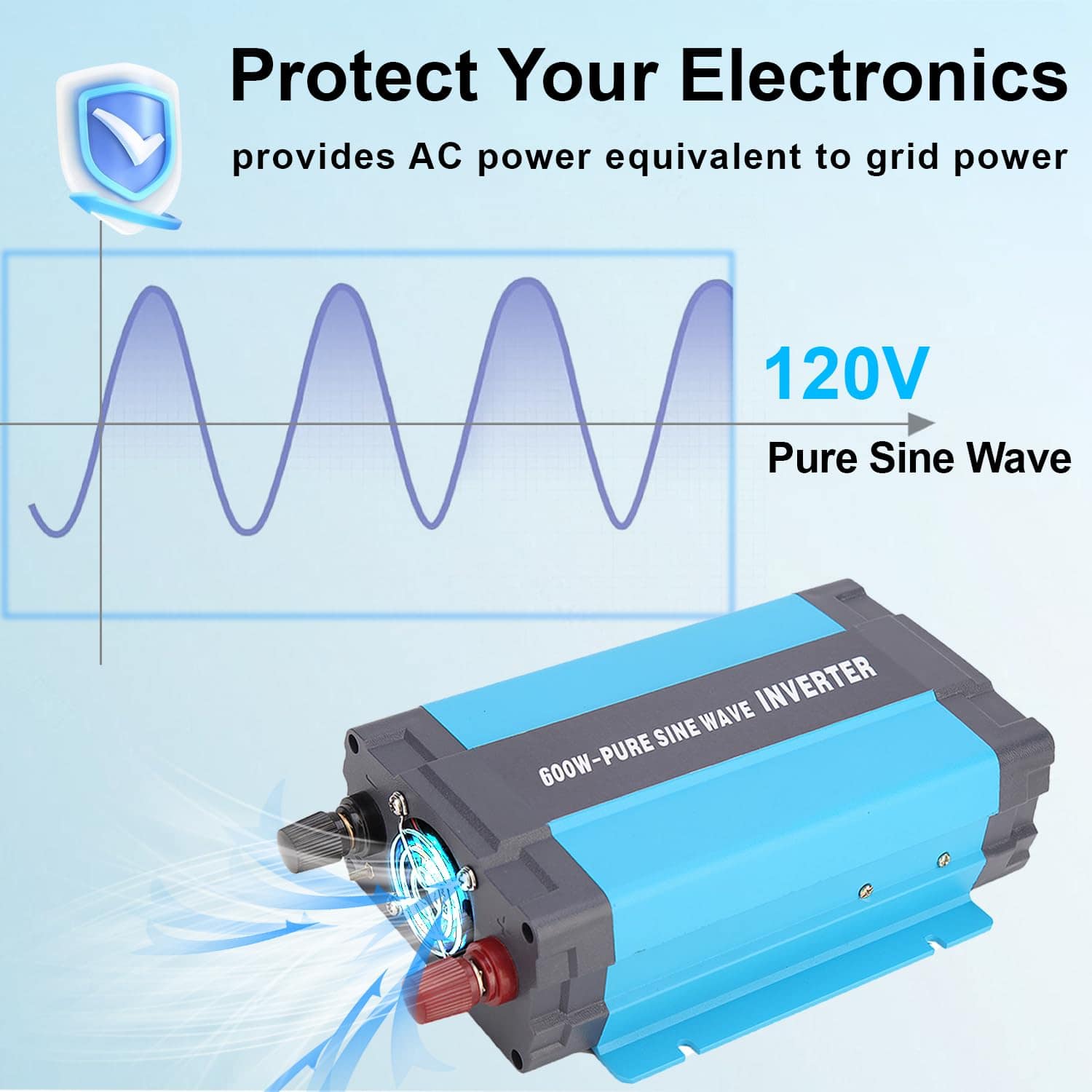 Inversor de Onda Sinusoidal Pura iSunergy 600W 12V DC a - Imagen 5
