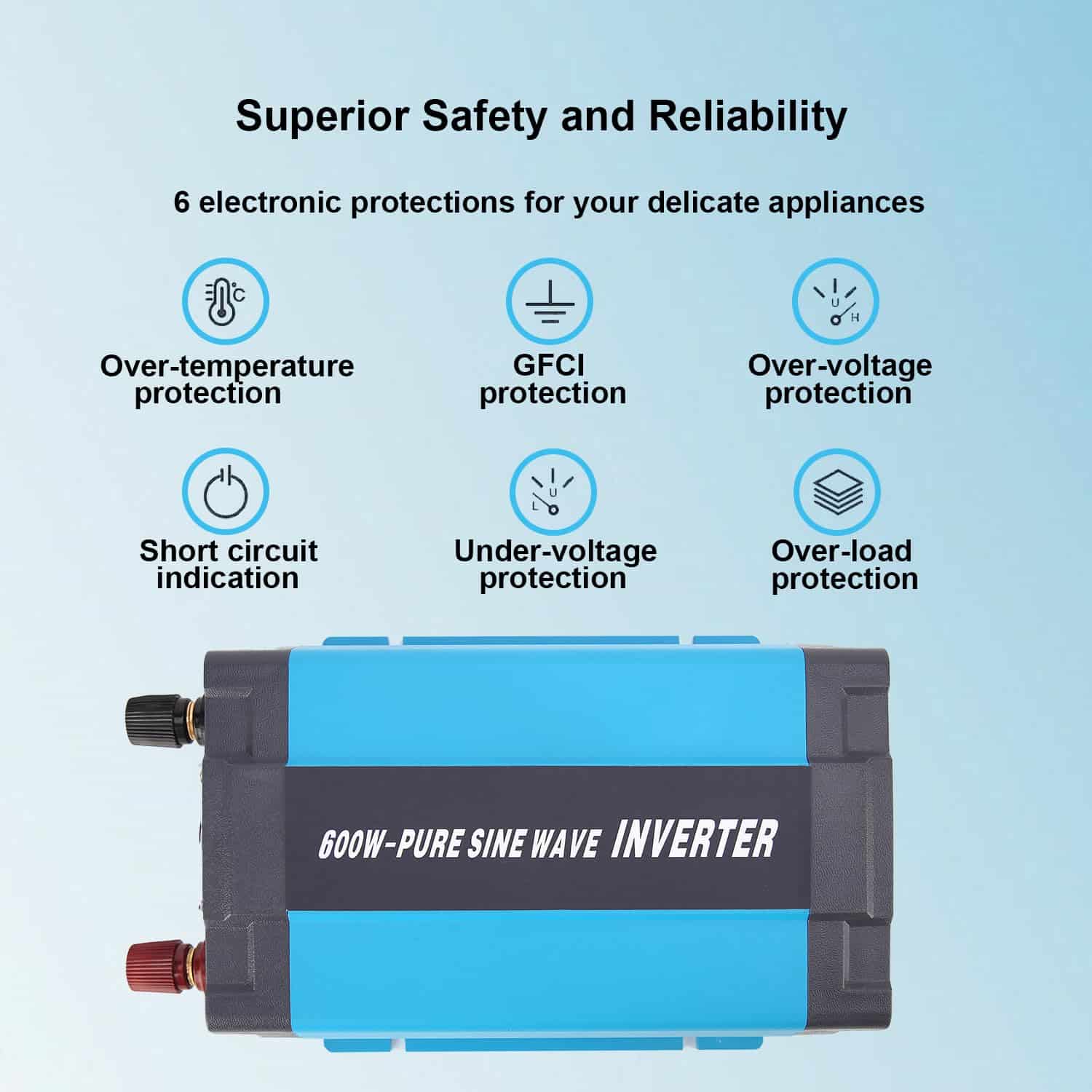 Inversor de Onda Sinusoidal Pura iSunergy 600W 12V DC a - Imagen 6