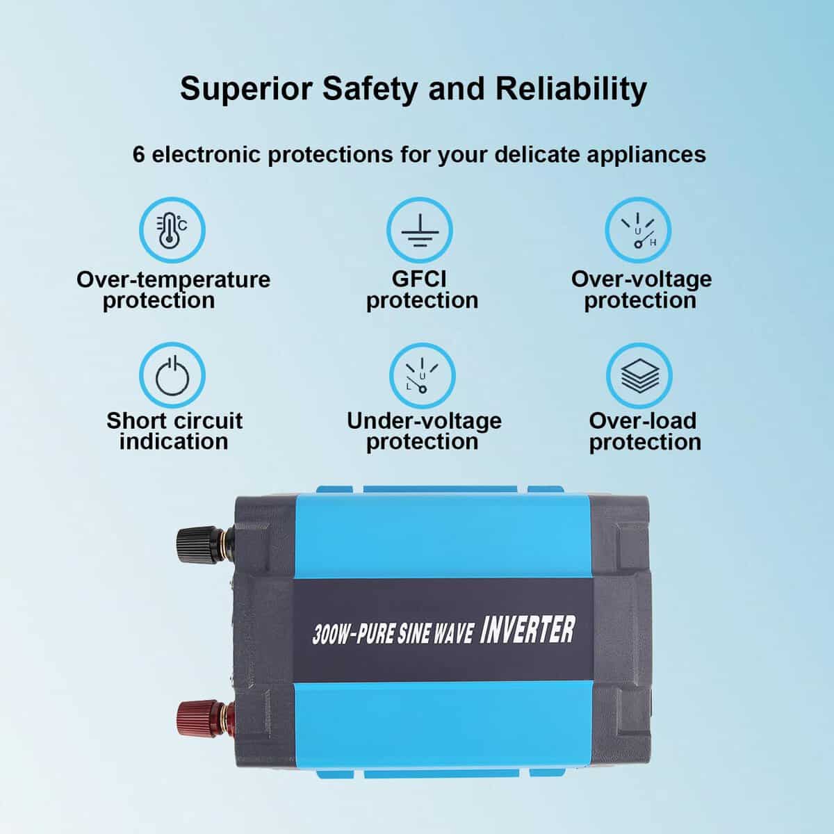 Inversor de onda sinusoidal pura iSunergy 300W 12V DC a - Imagen 6
