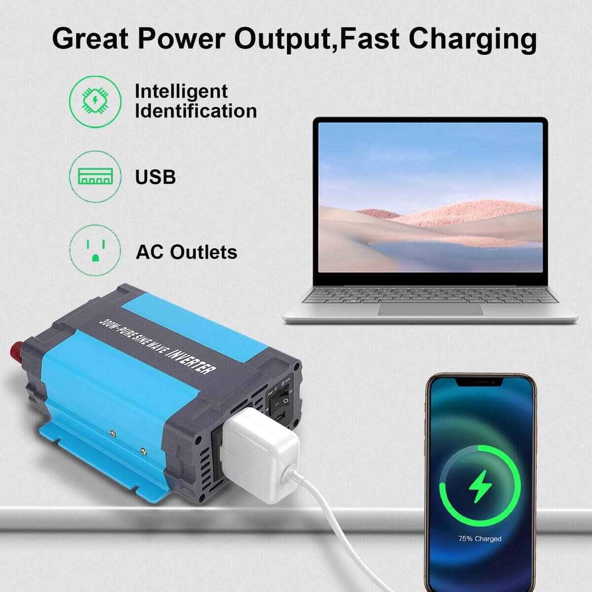 Inversor de onda sinusoidal pura iSunergy 300W 12V DC a - Imagen 7