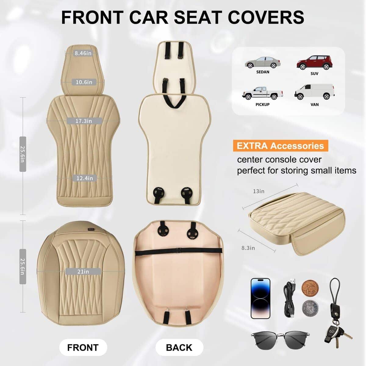 Funda de asiento delantero de cuero BWTJF Pack de 2, - Imagen 4