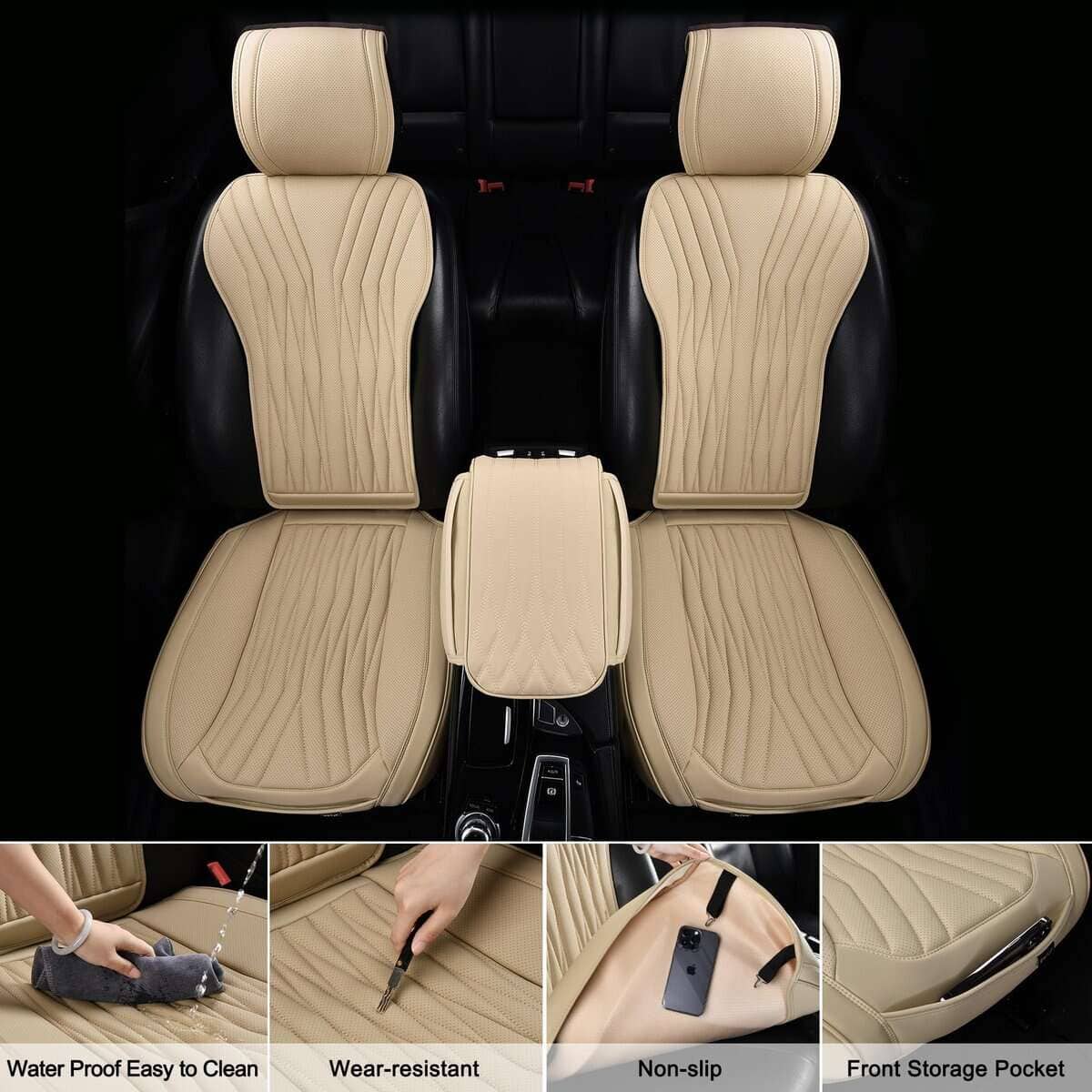 Funda de asiento delantero de cuero BWTJF Pack de 2, - Imagen 3