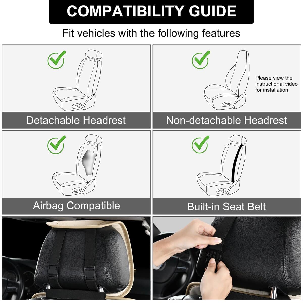 Funda de asiento delantero de cuero BWTJF Pack de 2, - Imagen 8