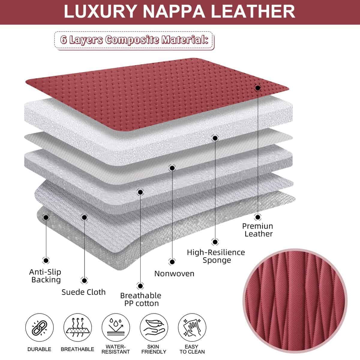 Cubiertas de asiento delantero de cuero BWTJF color rojo - Imagen 6