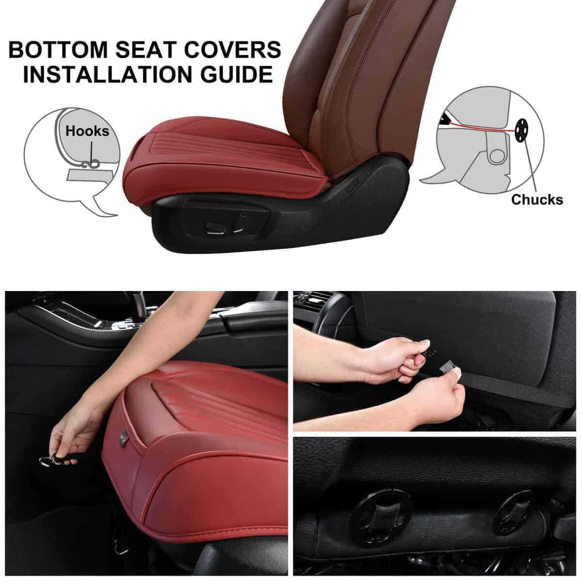 Cubiertas de asiento delantero de cuero BWTJF color rojo - Imagen 7