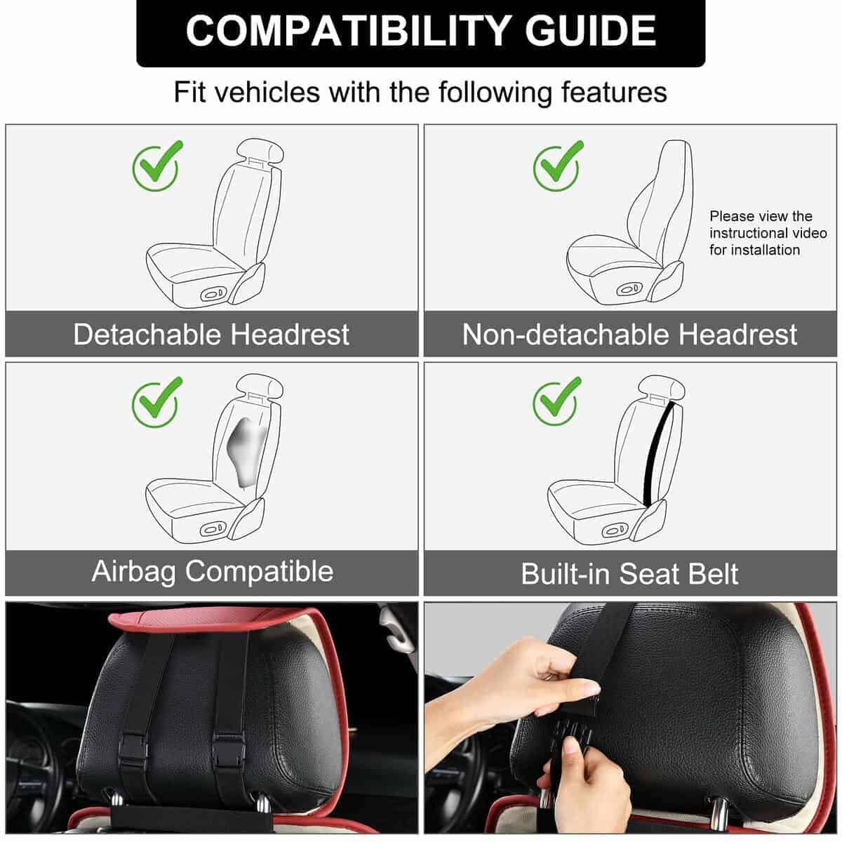 Cubiertas de asiento delantero de cuero BWTJF color rojo - Imagen 8