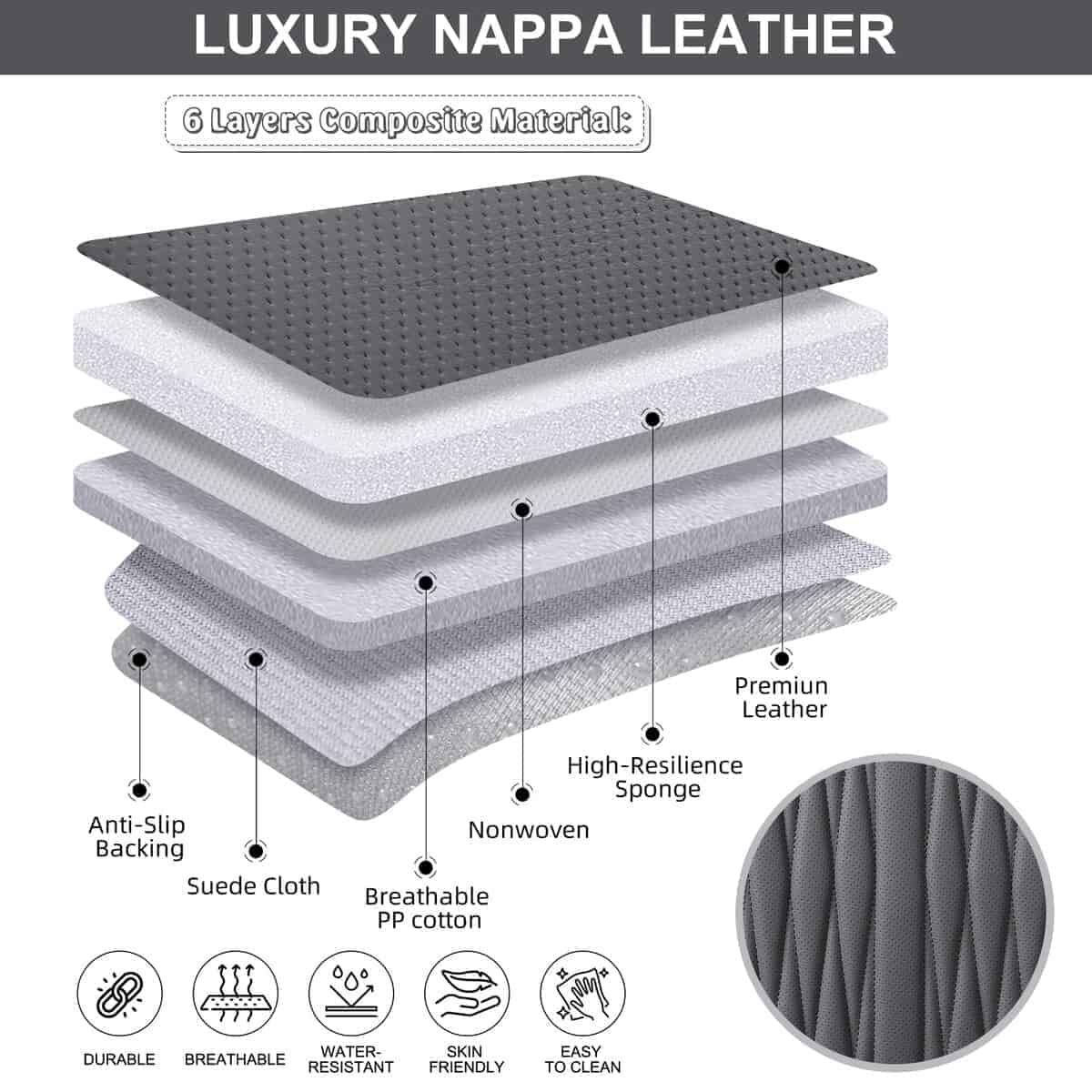 Cubre Asientos de Coche Delanteros de Cuero BWTJF, Juego de - Imagen 5