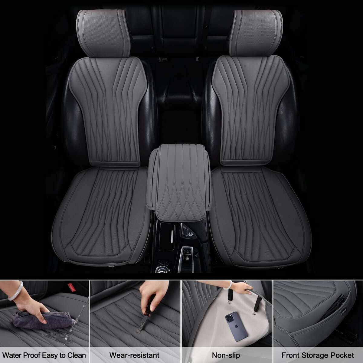 Cubre Asientos de Coche Delanteros de Cuero BWTJF, Juego de - Imagen 3