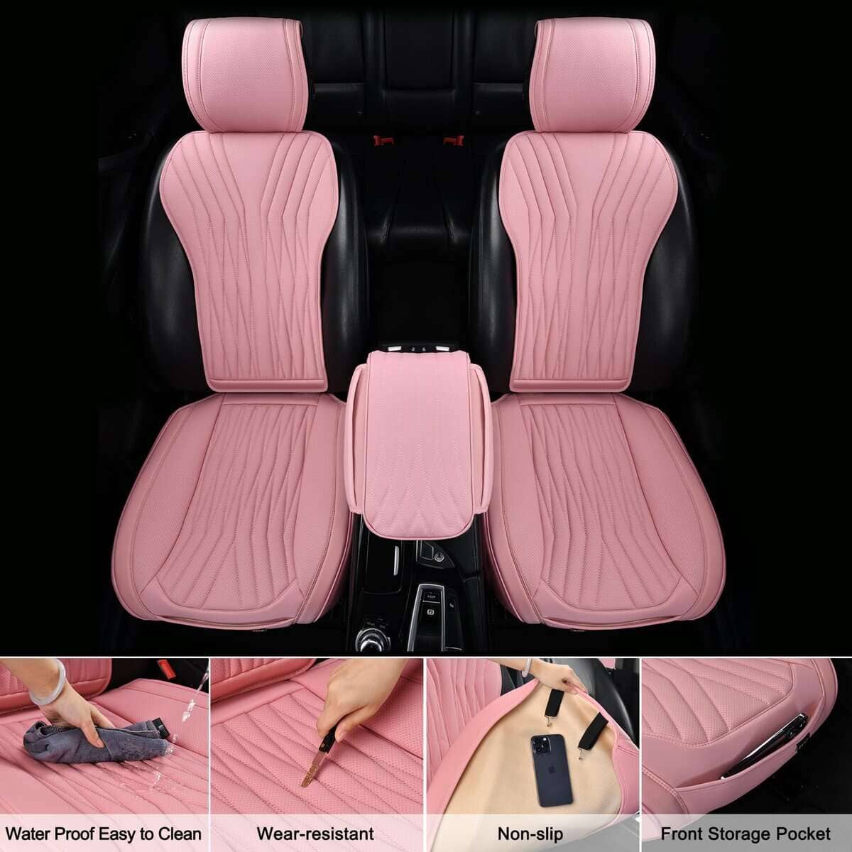 Cubre Asientos Delanteros de Auto Rosas BWTJF, 2 Piezas - Imagen 3