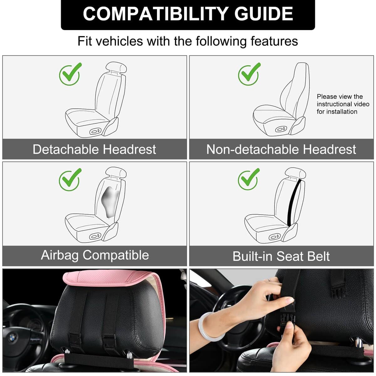 Cubre Asientos Delanteros de Auto Rosas BWTJF, 2 Piezas - Imagen 8