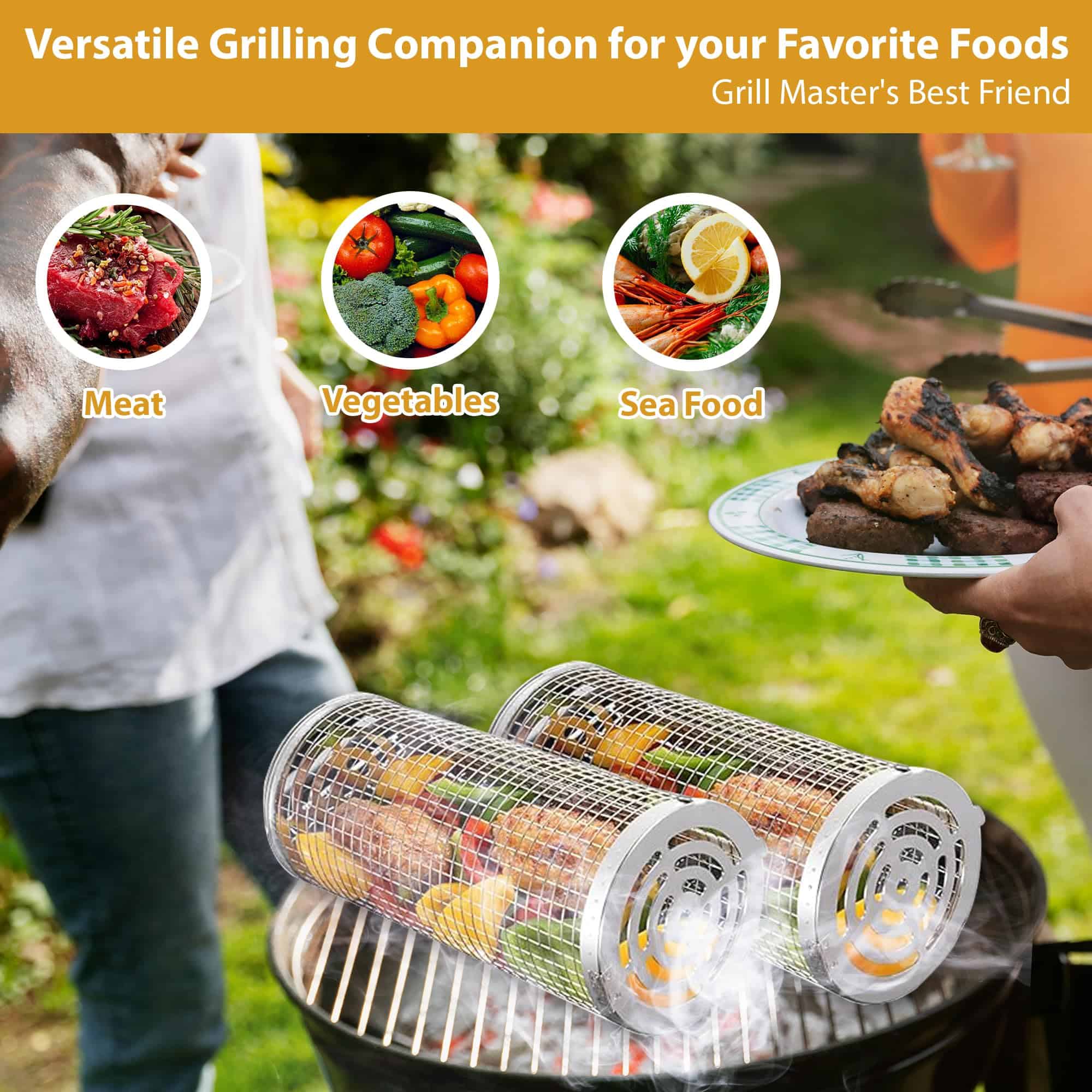 Juego de 2 Canastas de Parrilla Giratorias de Acero - Imagen 6