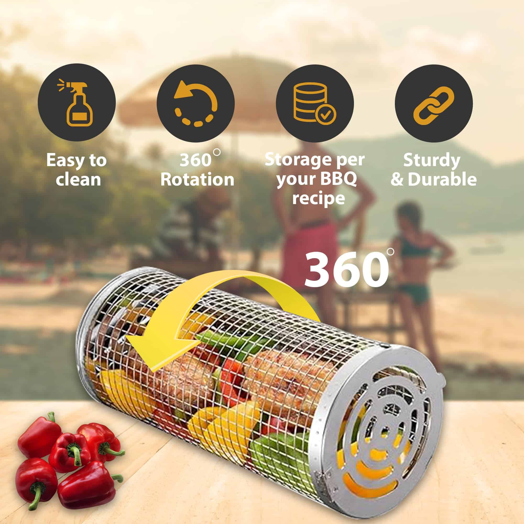 Juego de 2 Canastas de Parrilla Giratorias de Acero - Imagen 5