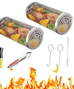 Juego de 2 Canastas de Parrilla Giratorias de Acero