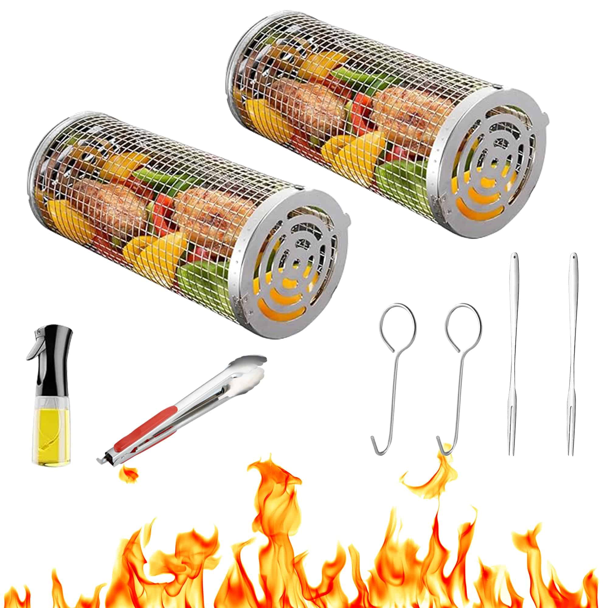 Juego de 2 Canastas de Parrilla Giratorias de Acero