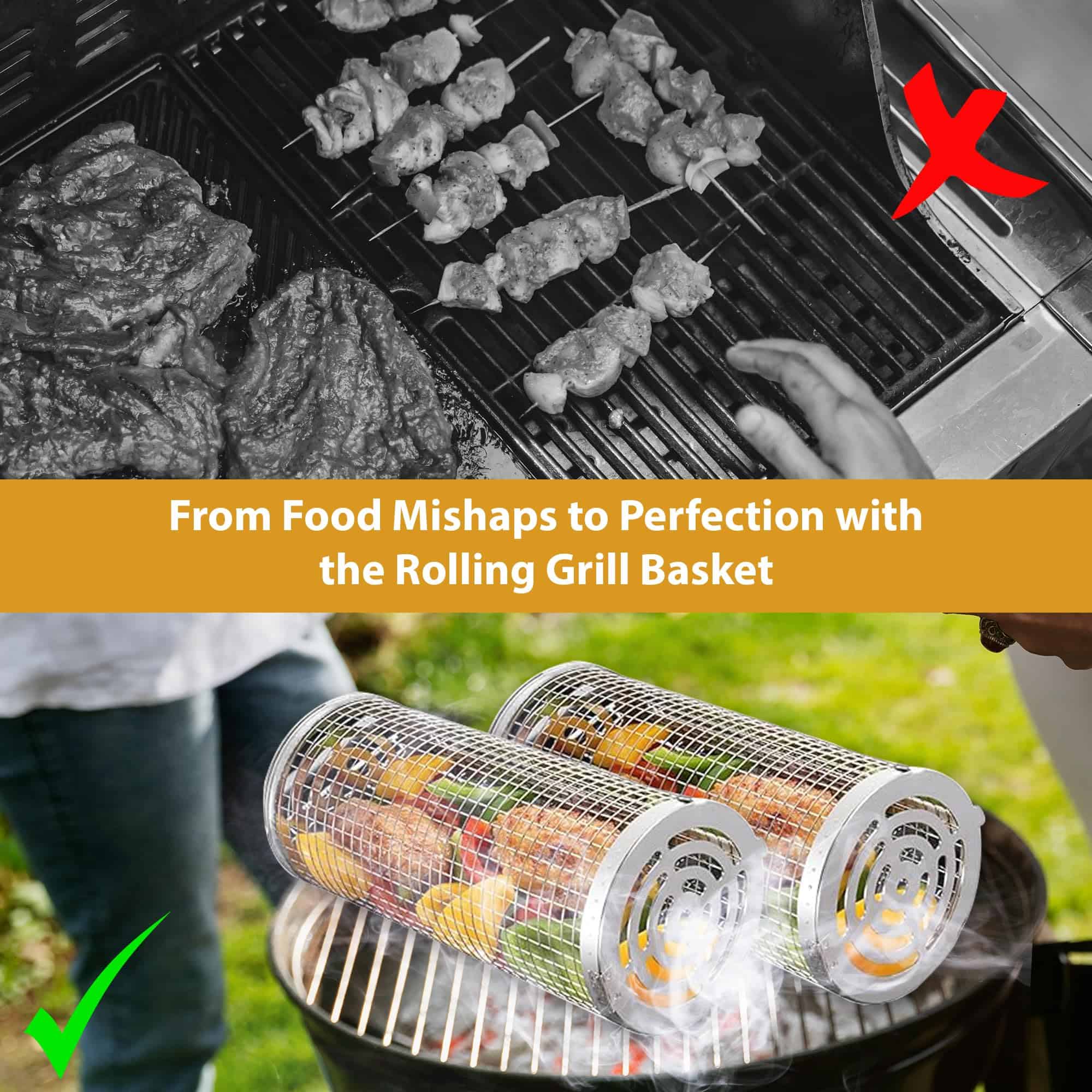 Juego de 2 Canastas de Parrilla Giratorias de Acero - Imagen 7