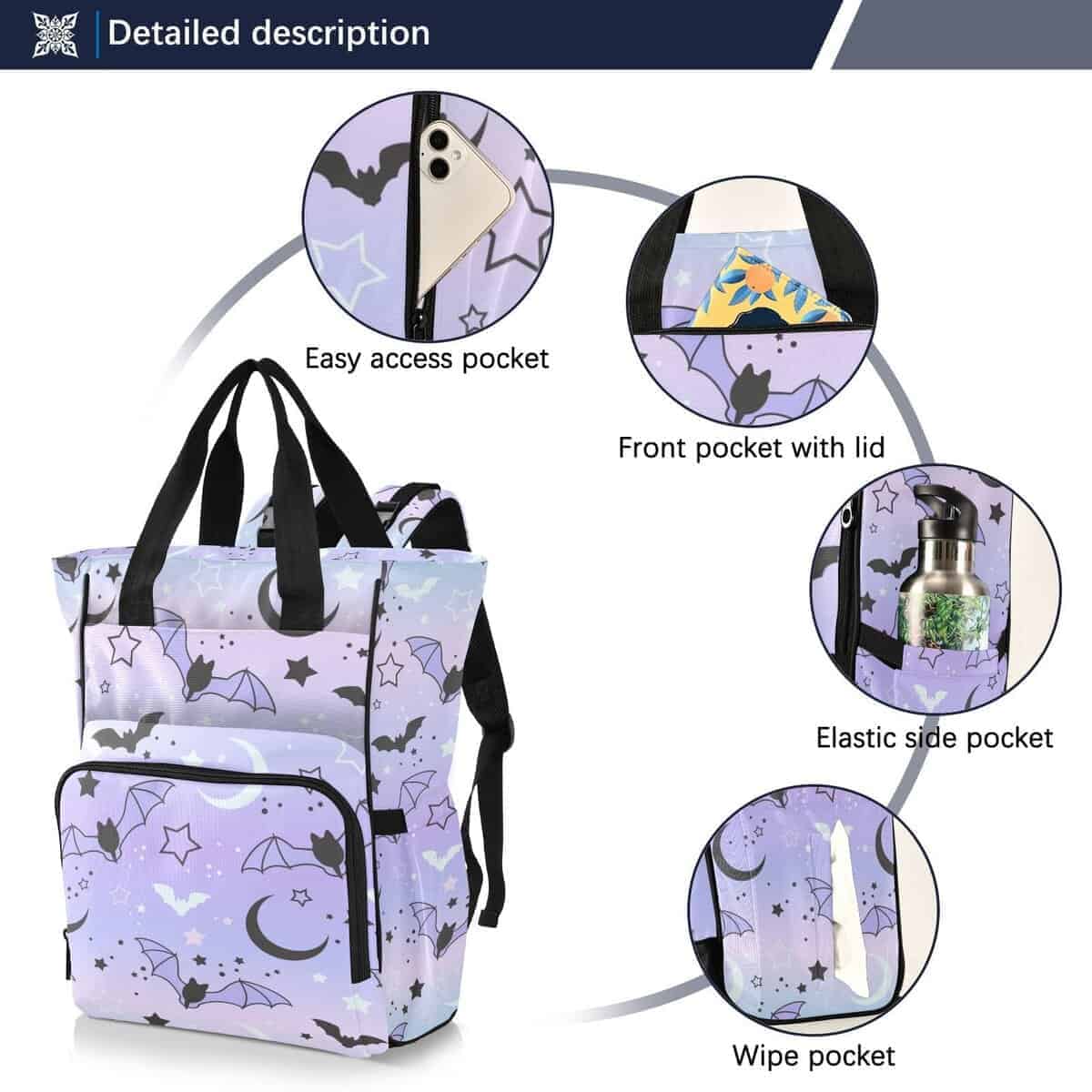 Mochila para Pañales Jihqo Lindo Murciélagos Cielo - Imagen 3