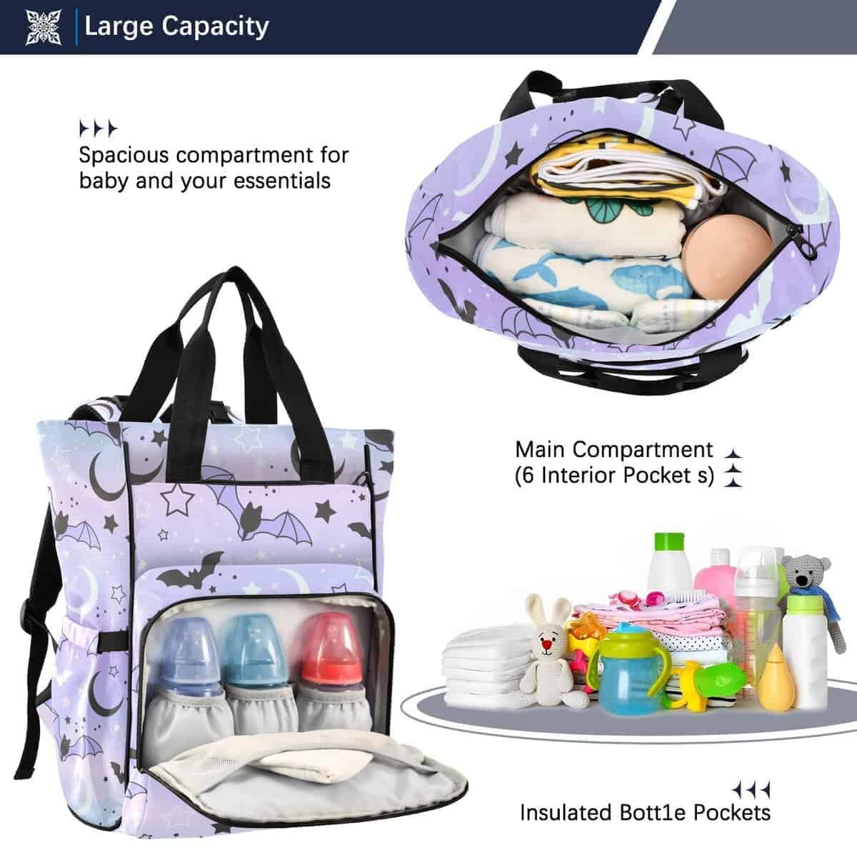 Mochila para Pañales Jihqo Lindo Murciélagos Cielo - Imagen 6