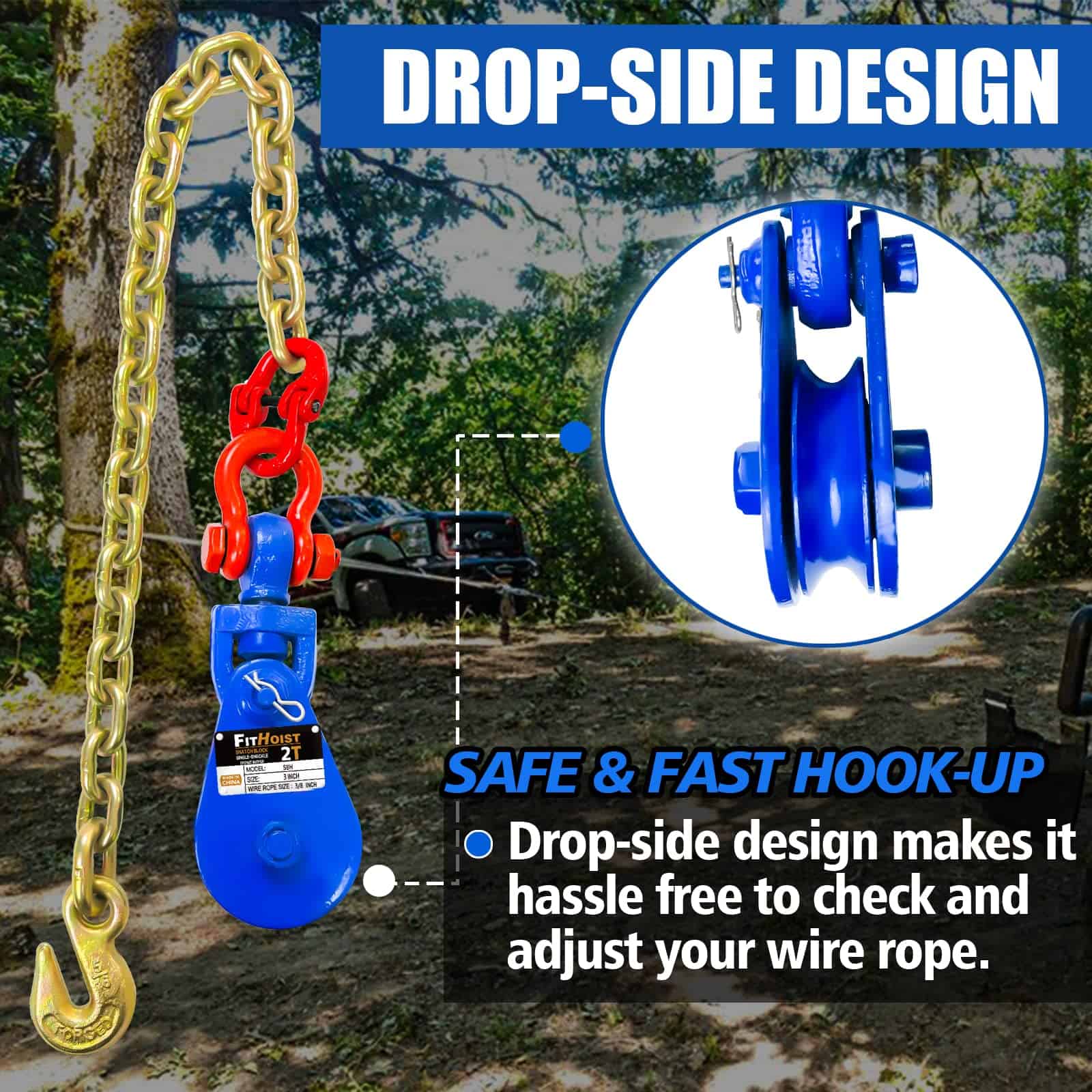 Bloque de Vuelco FITHOIST de 2 Toneladas con Cadena G80| - Imagen 4