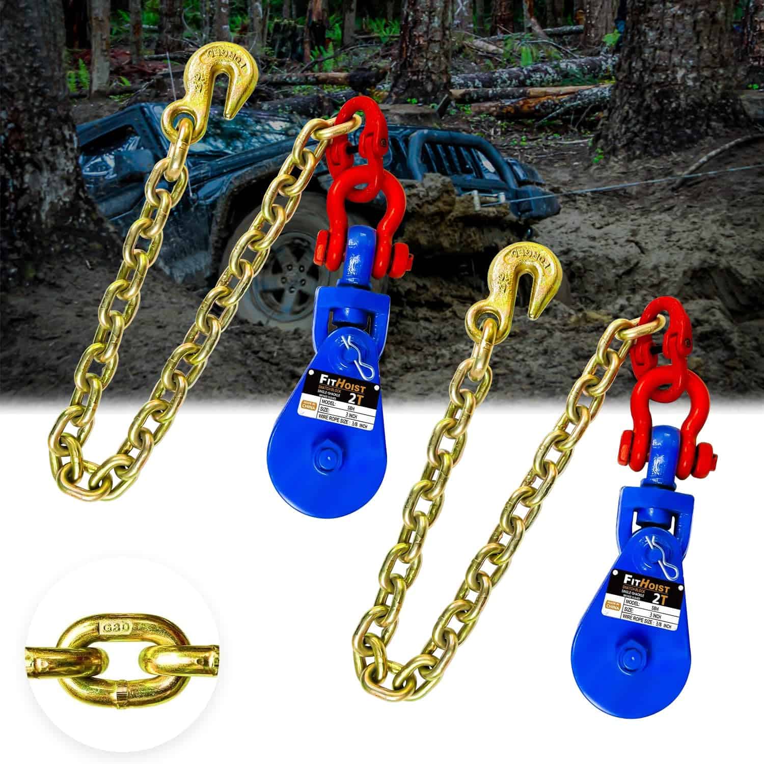 Bloque de Vuelco FITHOIST de 2 Toneladas con Cadena G80|