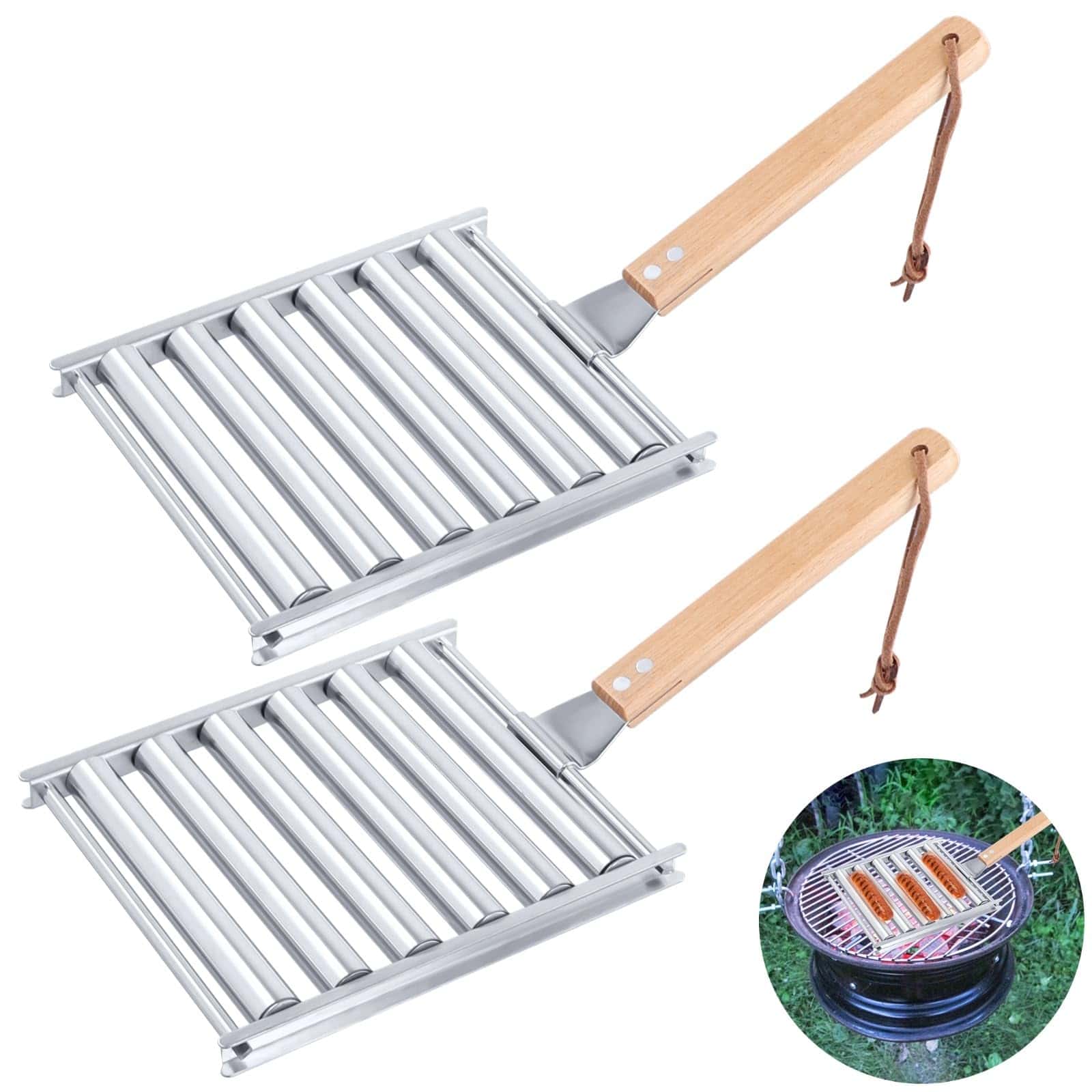 2Pcs Rodillo para Hot Dogs para Parrilla, Estante de Acero