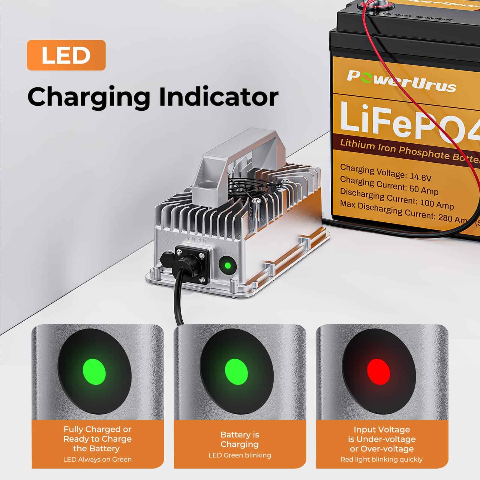 Cargador de batería LiFePO4 de 12V 30A, PowerUrus 14.6V - Imagen 7
