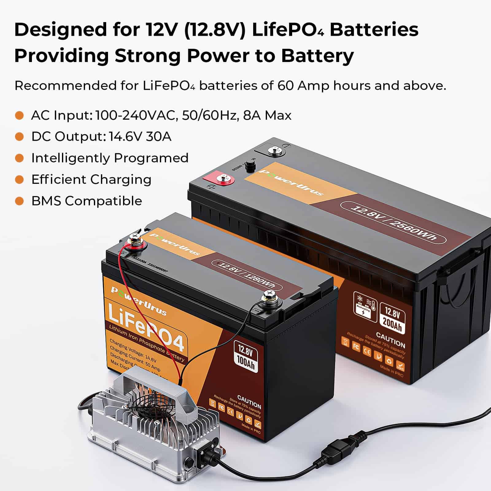 Cargador de batería LiFePO4 de 12V 30A, PowerUrus 14.6V - Imagen 4