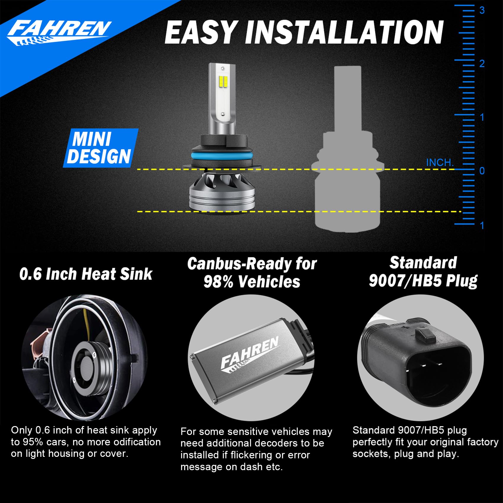 Bombilla LED para luz antiniebla FAHREN 9007, 33000LM Super - Imagen 5