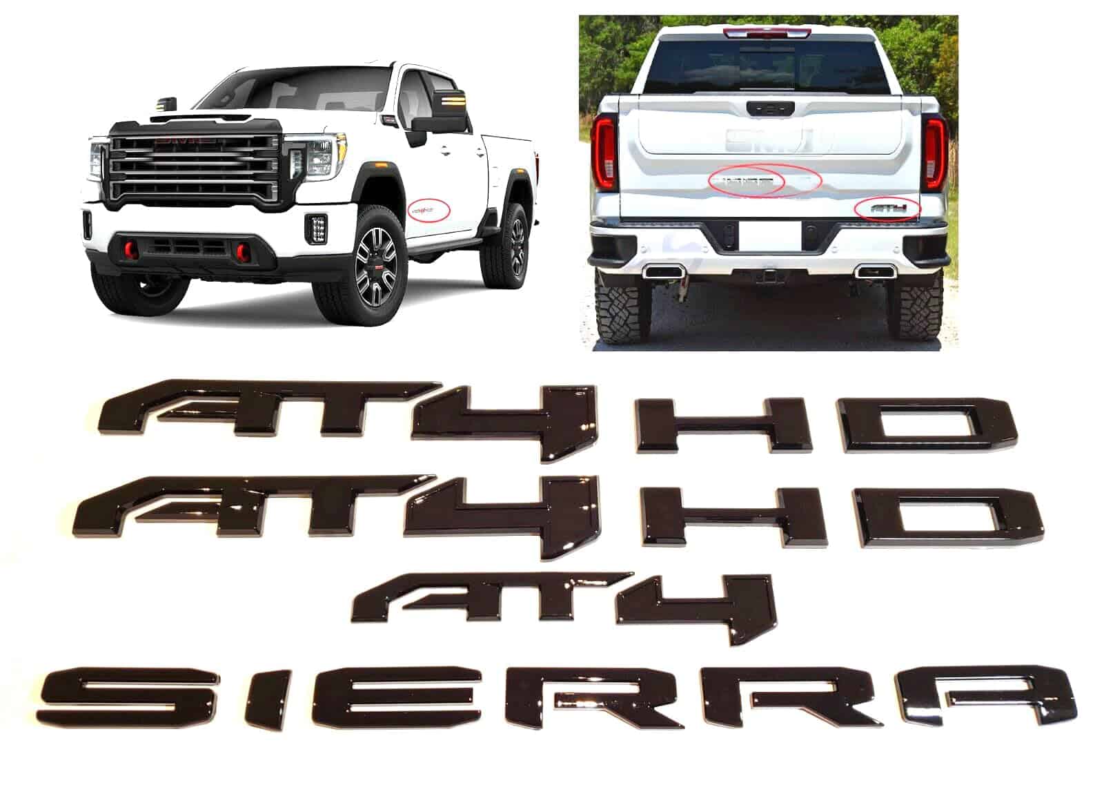 6Pcs Kits AT4 HD Emblema Sierra Puerta Insignia Trasera