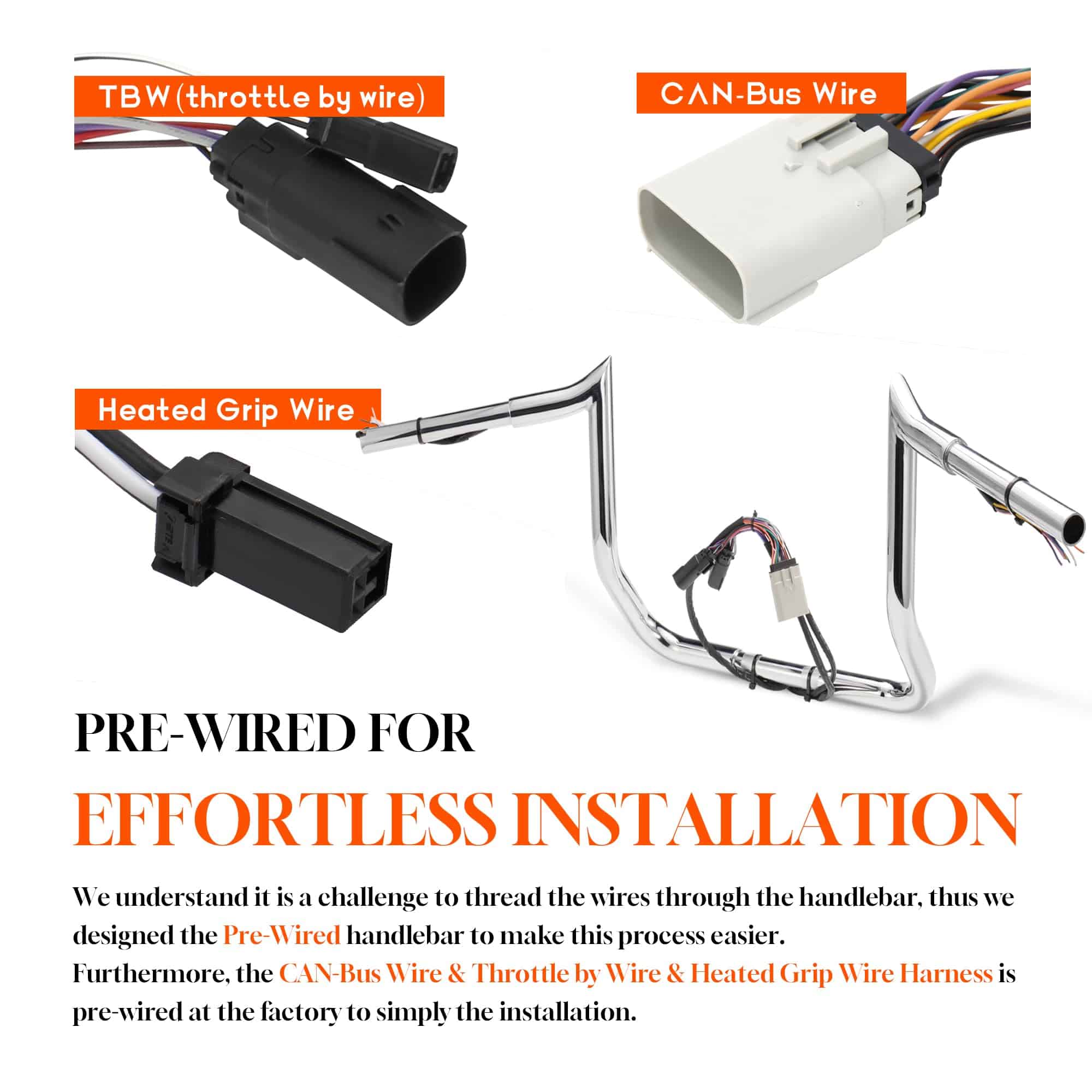 Puños de Manillar Elevados de 14" Pre-cableados para Harley - Imagen 6