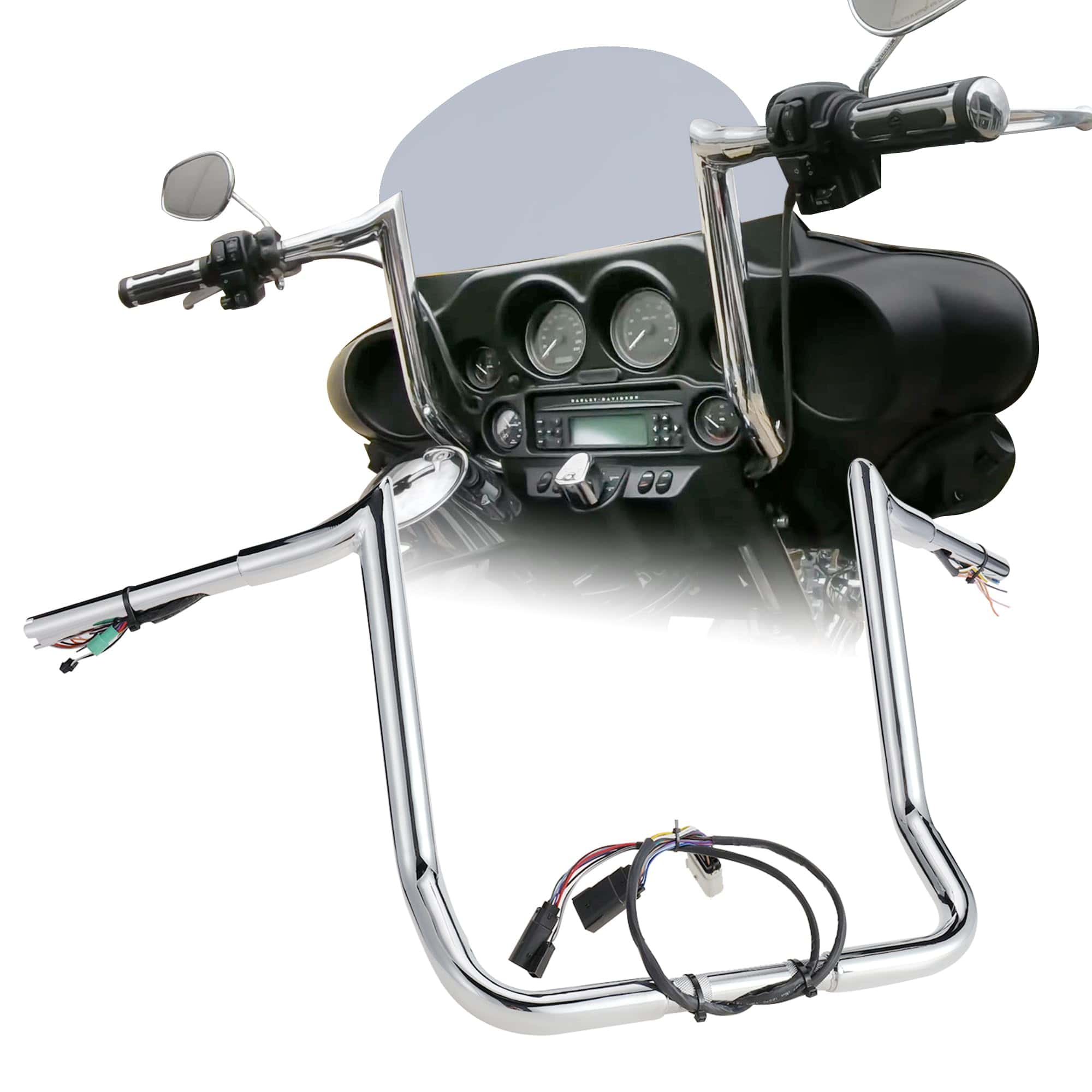 Puños de Manillar Elevados de 14" Pre-cableados para Harley