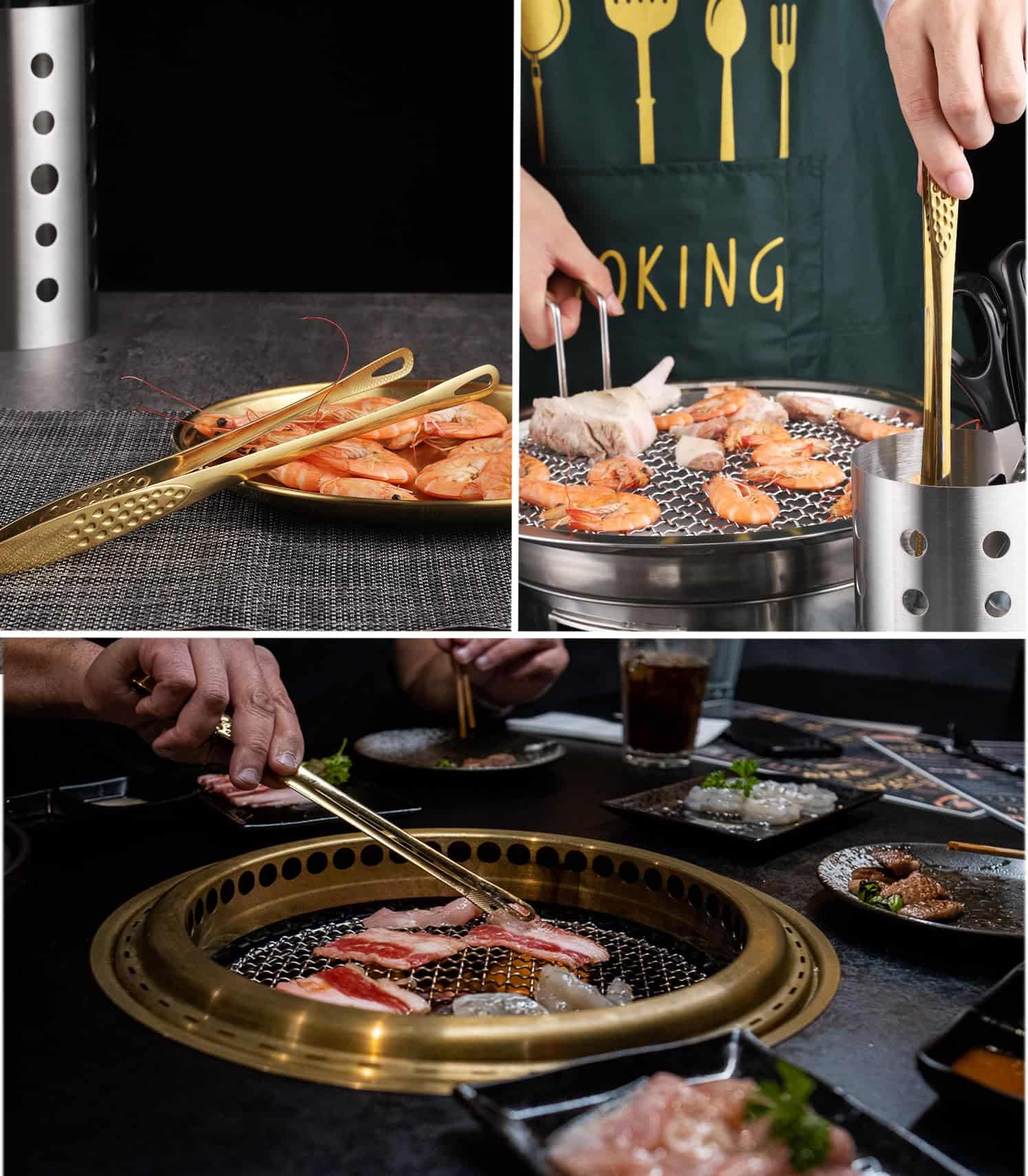 6 Pzas 11 Pulgadas Pinzas Coreanas de Barbacoa de Acero - Imagen 5