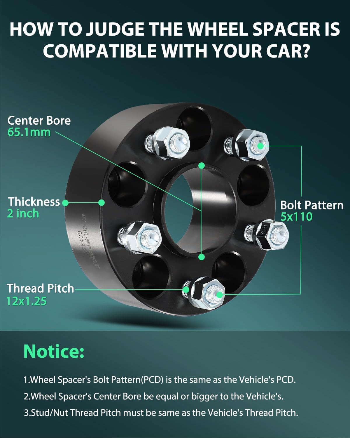 SCITOO 4Pcs Separadores de Llanta 5x110 de 2" de Mole - Imagen 3