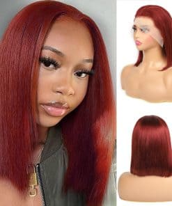 Peluca Bob Corta Rojiza de Cabello Humano con Cordón