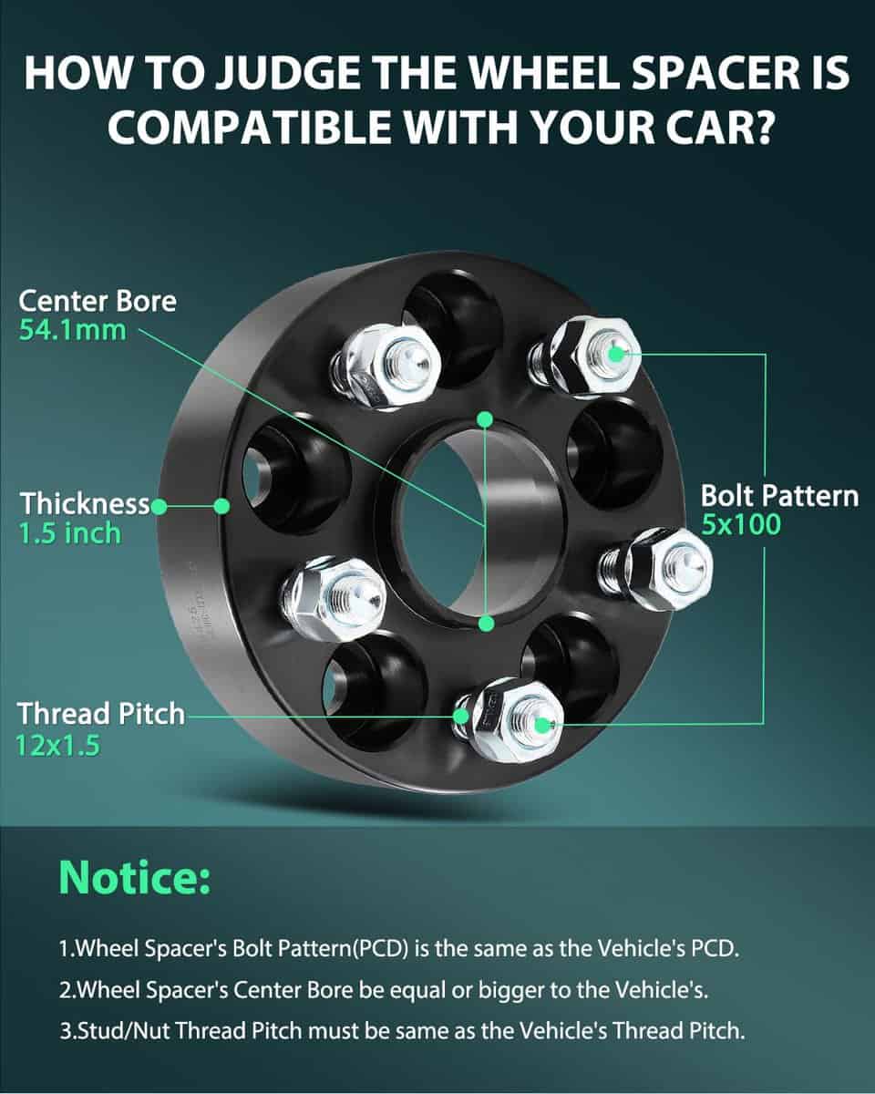 SCITOO 4Pcs Separadores de Rueda 5x100 1.5" Bore 54.1mm - Imagen 3