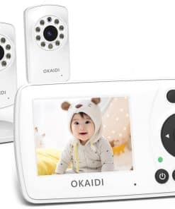 Monitor de bebe OKAIDI con 2 cámaras, pantalla portátil de
